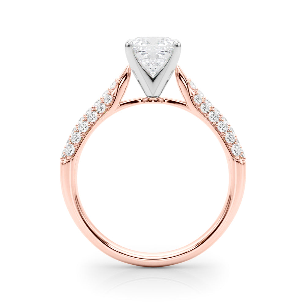 Rose gold Cushion Solitaire Pavé Diamond Engagement Ring with Four-Prong Setting