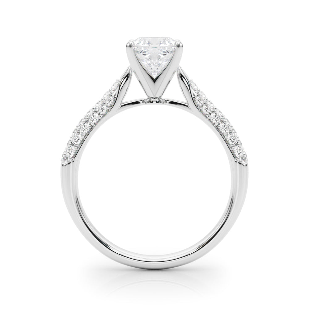 Platinum Cushion Solitaire Pavé Diamond Engagement Ring with Four-Prong Setting