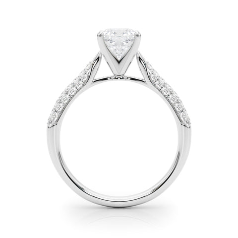 Platinum Cushion Solitaire Pavé Diamond Engagement Ring with Four-Prong Setting