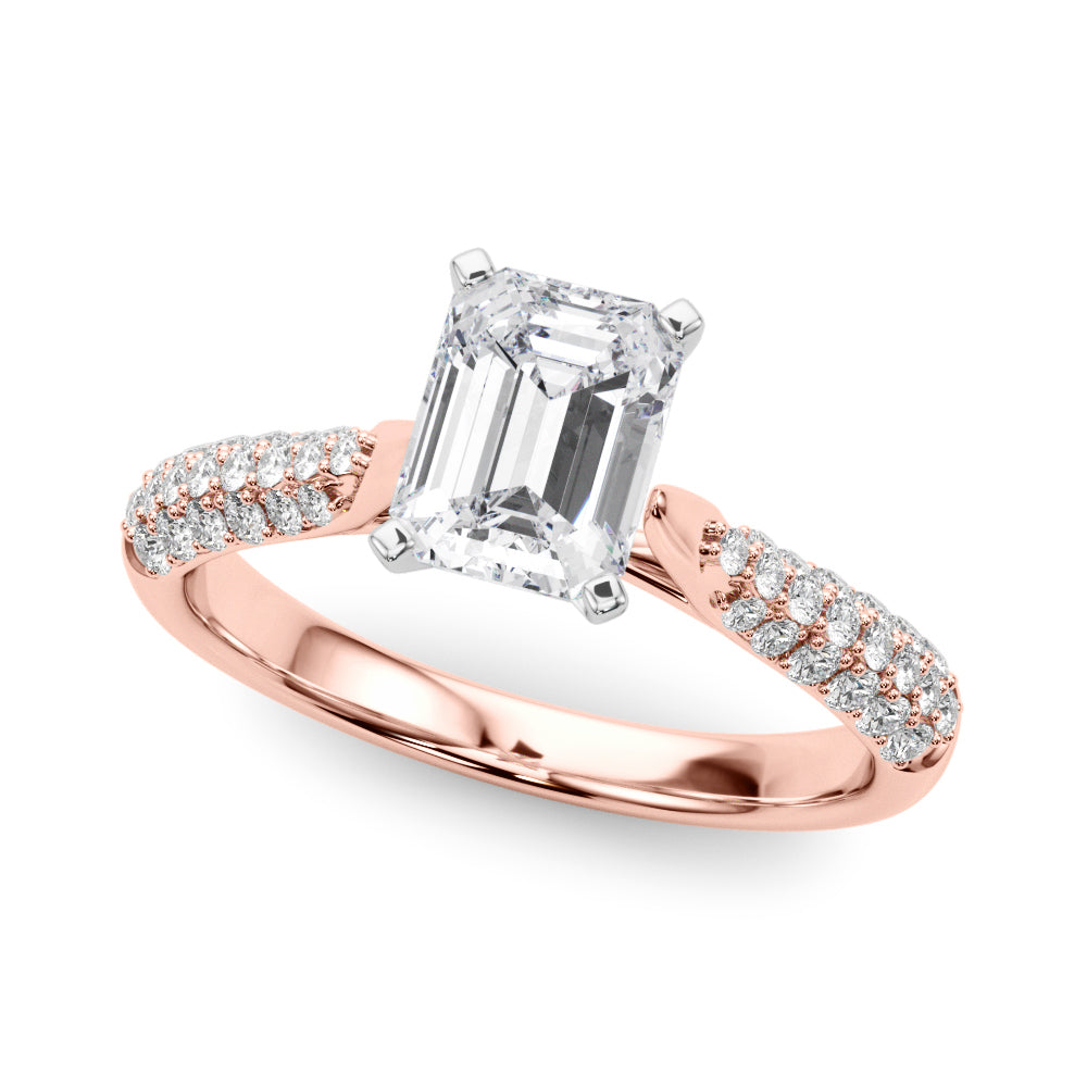 Rose gold Emerald Solitaire Pavé Diamond Engagement Ring with Four-Prong Setting