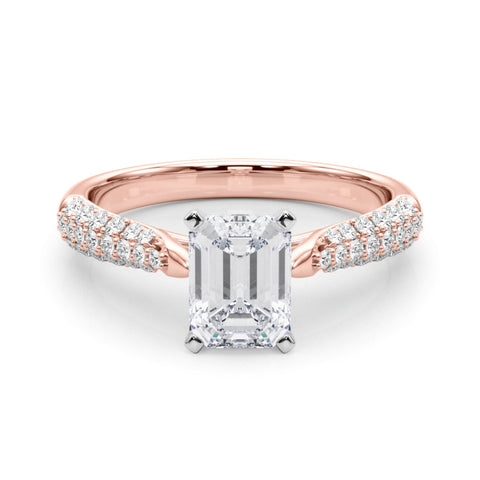 Rose gold Emerald Solitaire Pavé Diamond Engagement Ring with Four-Prong Setting