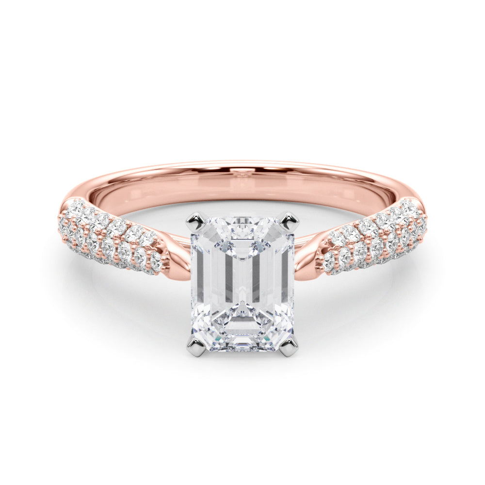 Rose gold Emerald Solitaire Pavé Diamond Engagement Ring with Four-Prong Setting