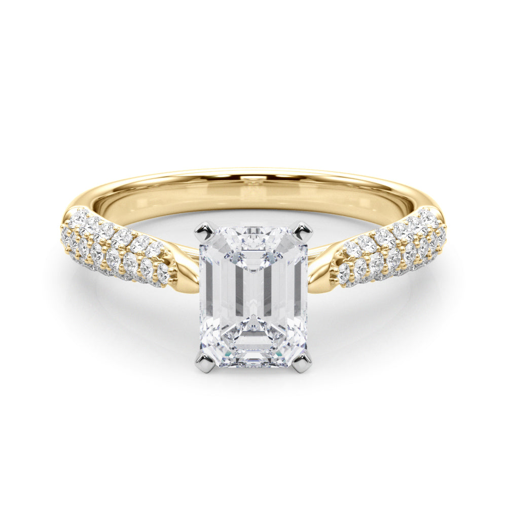 Yellow gold Emerald Solitaire Pavé Diamond Engagement Ring with Four-Prong Setting