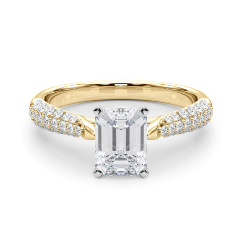 Yellow gold Emerald Solitaire Pavé Diamond Engagement Ring with Four-Prong Setting