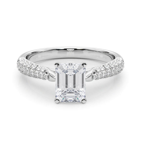 White gold Radiant Solitaire Pavé Diamond Engagement Ring with Four-Prong Setting