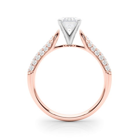 Rose gold Emerald Solitaire Pavé Diamond Engagement Ring with Four-Prong Setting
