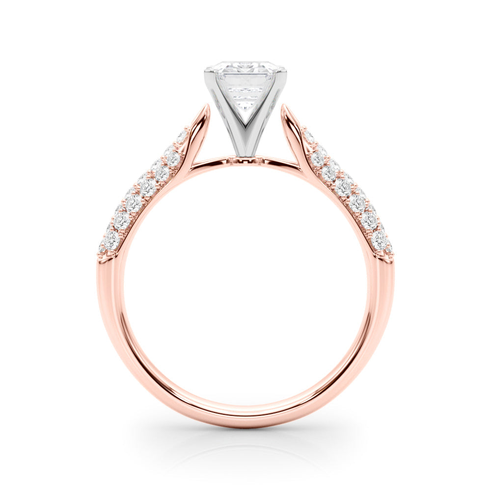 Rose gold Emerald Solitaire Pavé Diamond Engagement Ring with Four-Prong Setting
