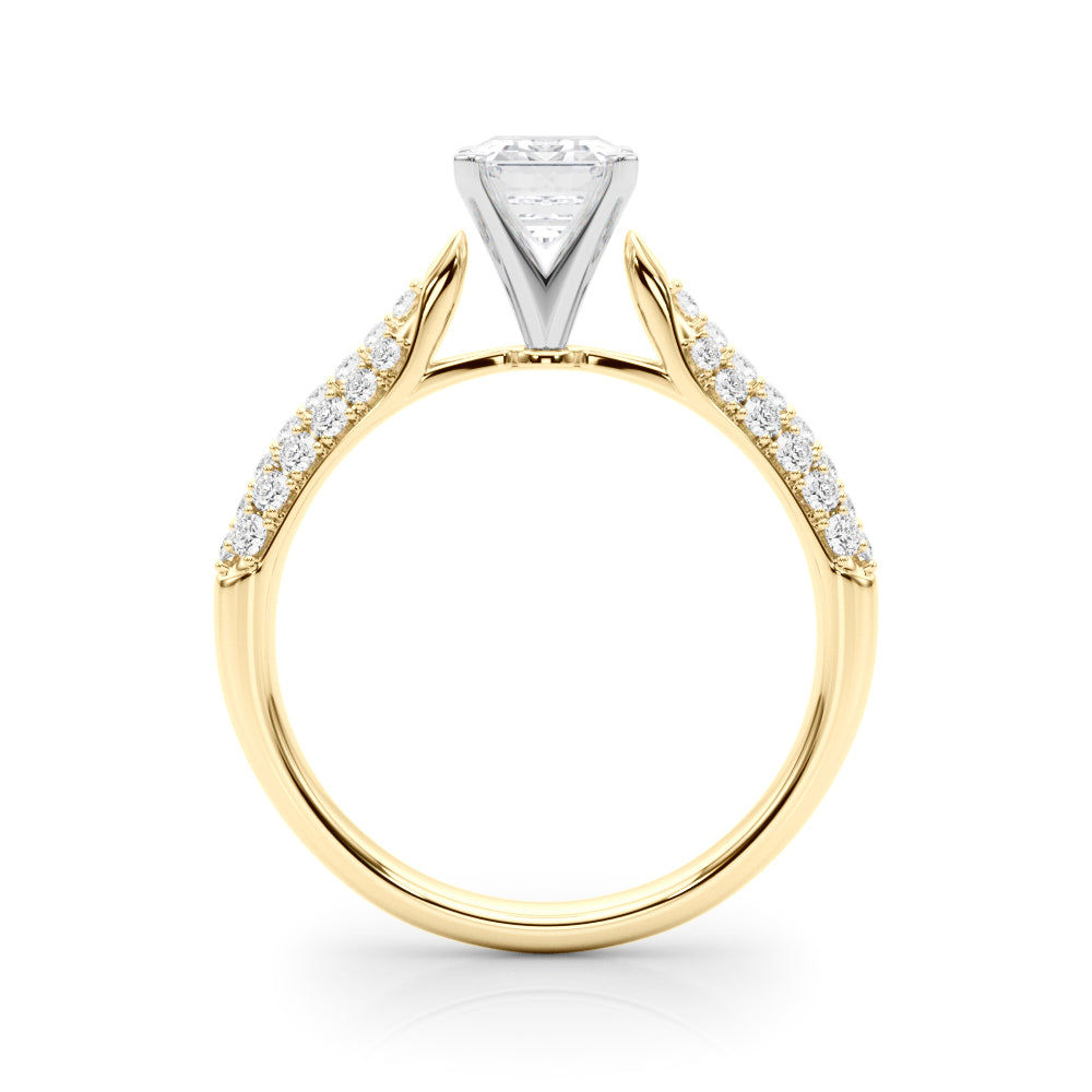 Yellow gold Emerald Solitaire Pavé Diamond Engagement Ring with Four-Prong Setting