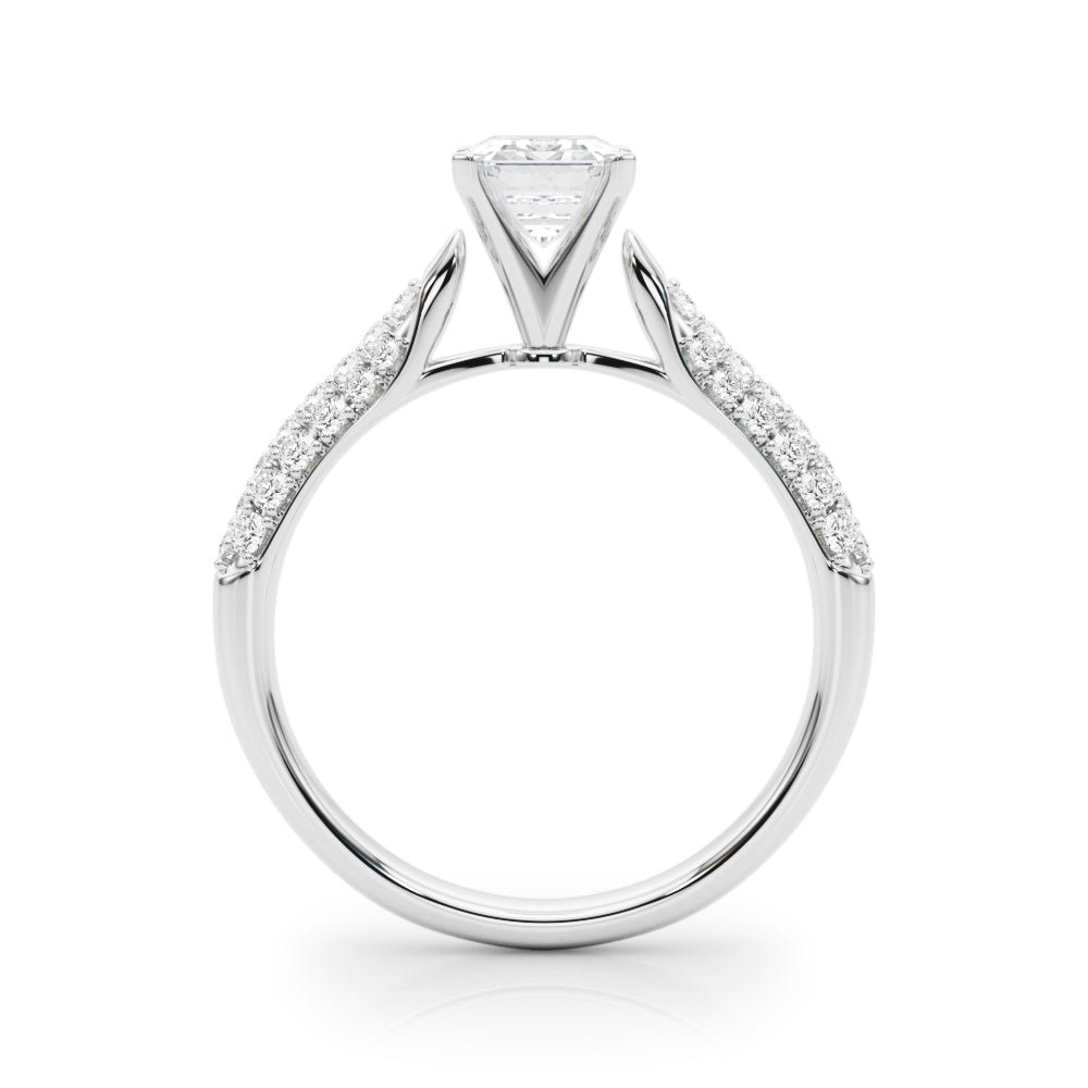 White gold Radiant Solitaire Pavé Diamond Engagement Ring with Four-Prong Setting