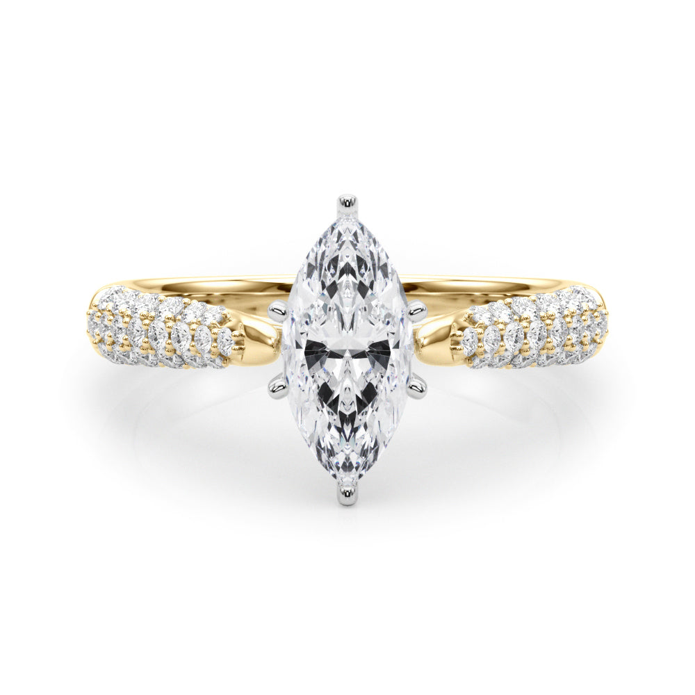 Yellow gold Marquise Solitaire Pavé Diamond Engagement Ring with Four-Prong Setting