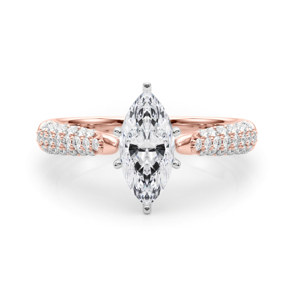 Rose gold Marquise Solitaire Pavé Diamond Engagement Ring with Four-Prong Setting