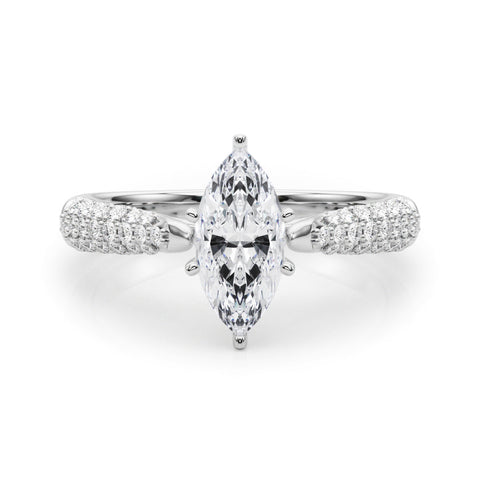White gold Marquise Solitaire Pavé Diamond Engagement Ring with Four-Prong Setting