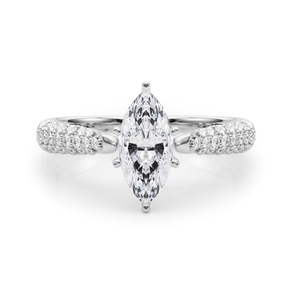 White gold Marquise Solitaire Pavé Diamond Engagement Ring with Four-Prong Setting
