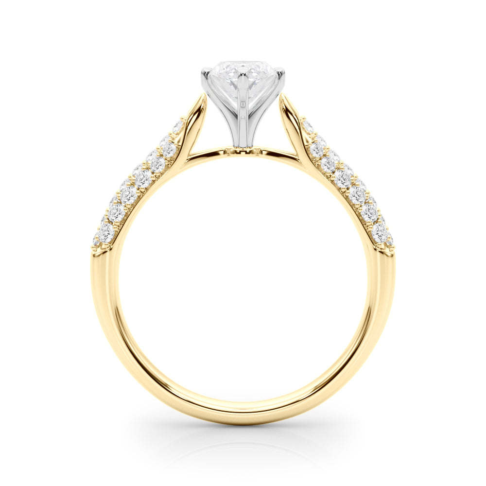 Yellow gold Marquise Solitaire Pavé Diamond Engagement Ring with Four-Prong Setting