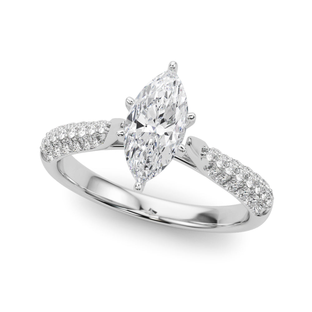 White gold Marquise Solitaire Pavé Diamond Engagement Ring with Four-Prong Setting