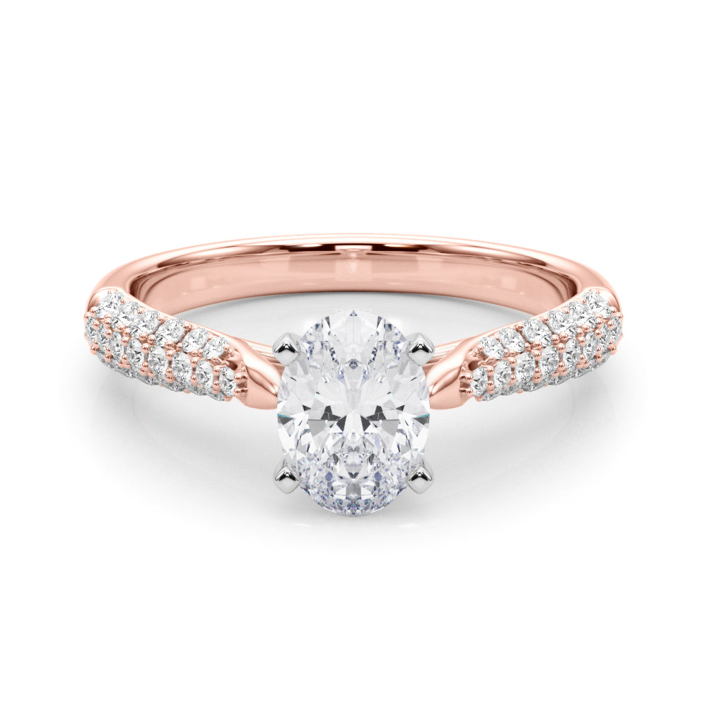 Rose gold Oval Solitaire Pavé Diamond Engagement Ring with Four-Prong Setting