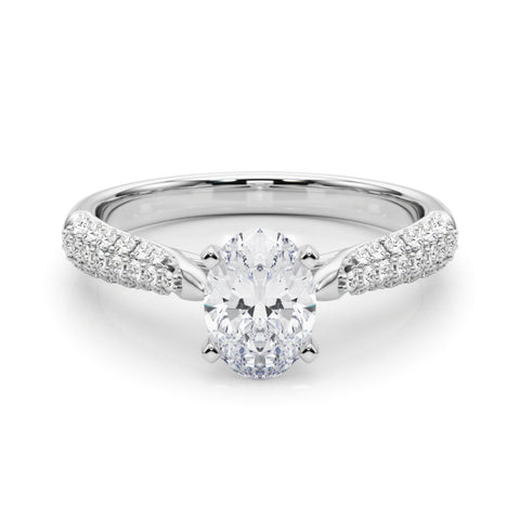Platinum Oval Solitaire Pavé Diamond Engagement Ring with Four-Prong Setting