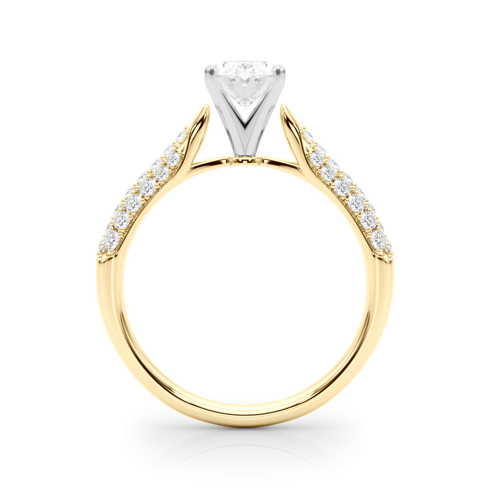 Yellow gold Oval Solitaire Pavé Diamond Engagement Ring with Four-Prong Setting