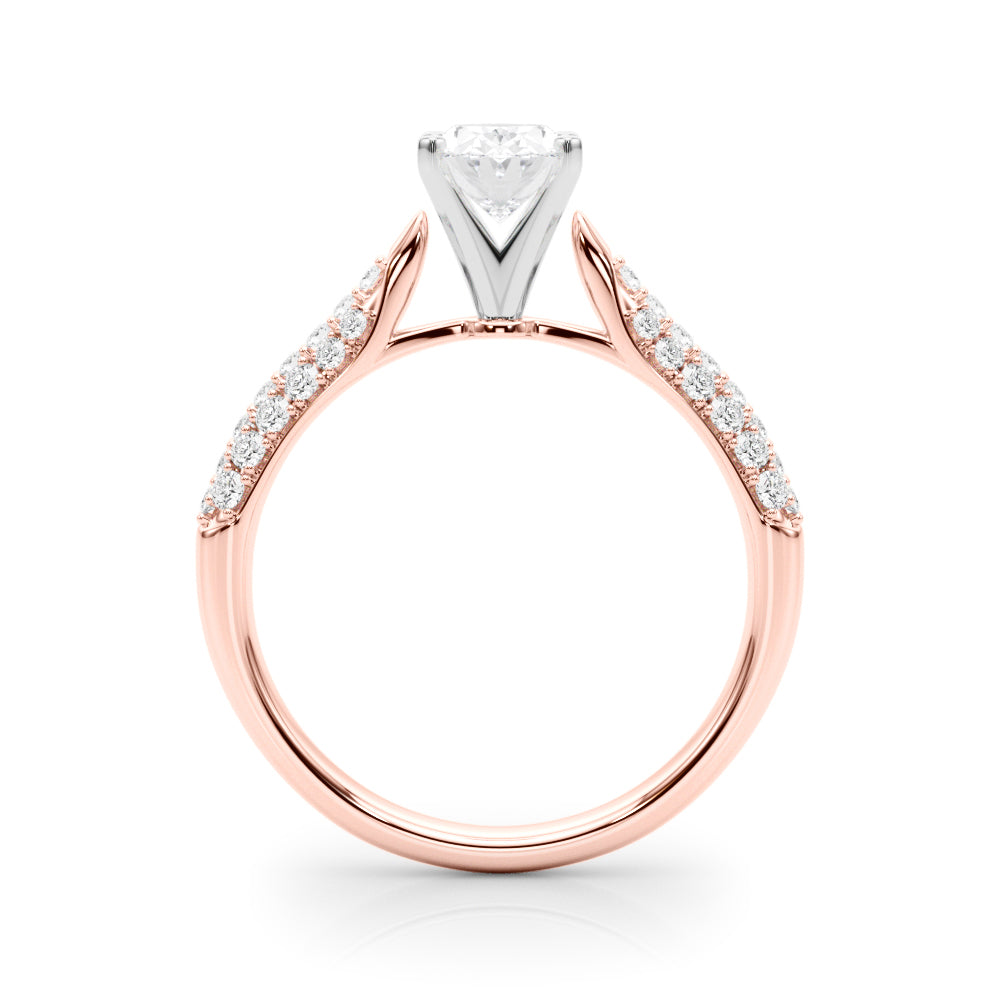 Rose gold Oval Solitaire Pavé Diamond Engagement Ring with Four-Prong Setting
