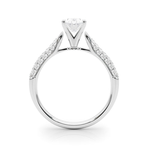 White gold Oval Solitaire Pavé Diamond Engagement Ring with Four-Prong Setting