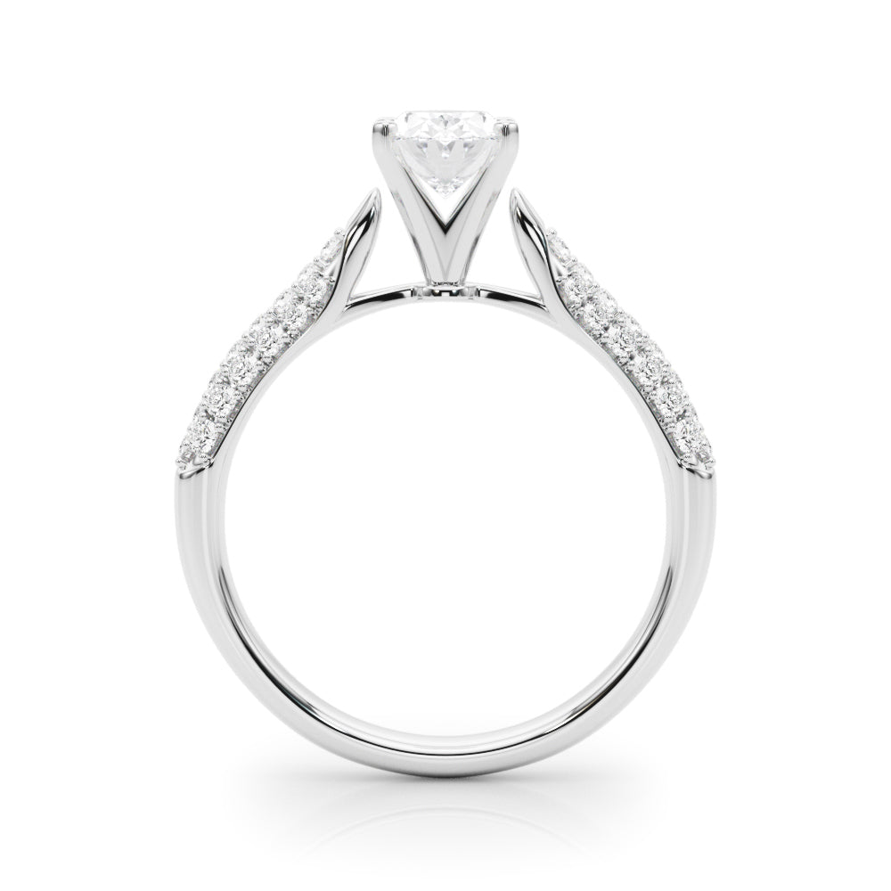 White gold Oval Solitaire Pavé Diamond Engagement Ring with Four-Prong Setting