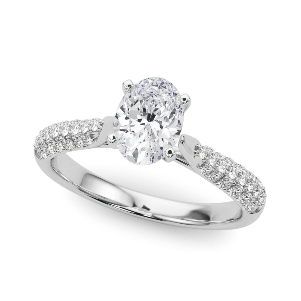 Platinum Oval Solitaire Pavé Diamond Engagement Ring with Four-Prong Setting