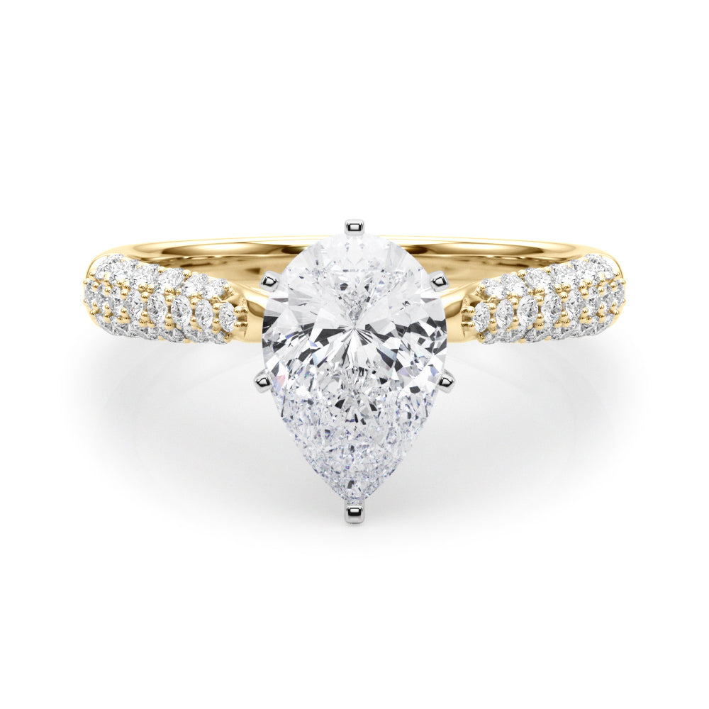 Yellow gold Pear Solitaire Pavé Diamond Engagement Ring with Four-Prong Setting