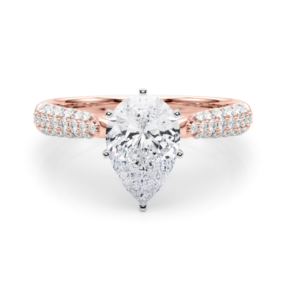 Rose gold Pear Solitaire Pavé Diamond Engagement Ring with Four-Prong Setting