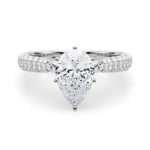 White gold Pear Solitaire Pavé Diamond Engagement Ring with Four-Prong Setting