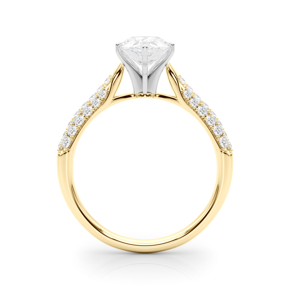 Yellow gold Pear Solitaire Pavé Diamond Engagement Ring with Four-Prong Setting
