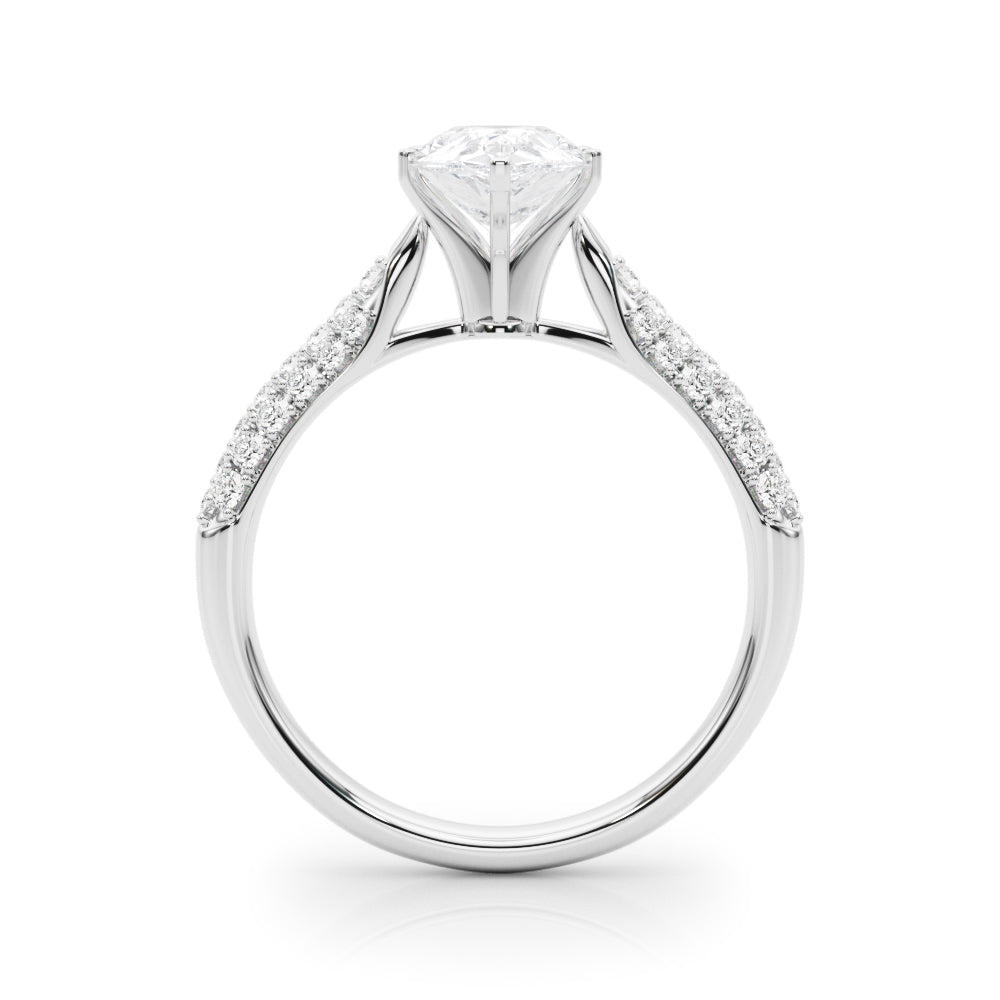 White gold Pear Solitaire Pavé Diamond Engagement Ring with Four-Prong Setting