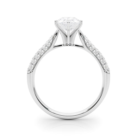 White gold Pear Solitaire Pavé Diamond Engagement Ring with Four-Prong Setting