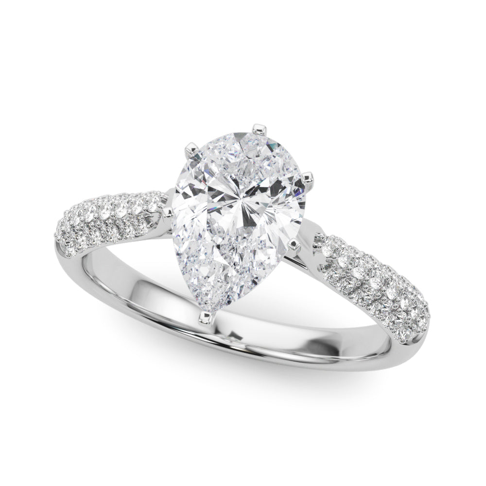 White gold Pear Solitaire Pavé Diamond Engagement Ring with Four-Prong Setting