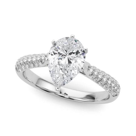White gold Pear Solitaire Pavé Diamond Engagement Ring with Four-Prong Setting