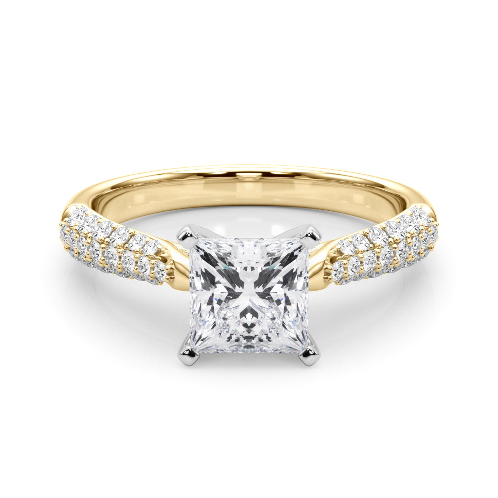 Yellow gold Heart Solitaire Pavé Diamond Engagement Ring with Four-Prong Setting