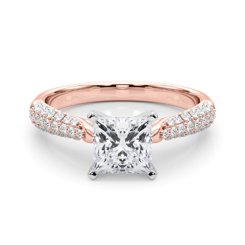 Rose gold Heart Solitaire Pavé Diamond Engagement Ring with Four-Prong Setting