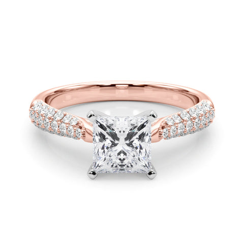 Rose gold Princess Solitaire Pavé Diamond Engagement Ring with Four-Prong Setting