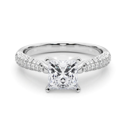 Platinum Princess Solitaire Pavé Diamond Engagement Ring with Four-Prong Setting