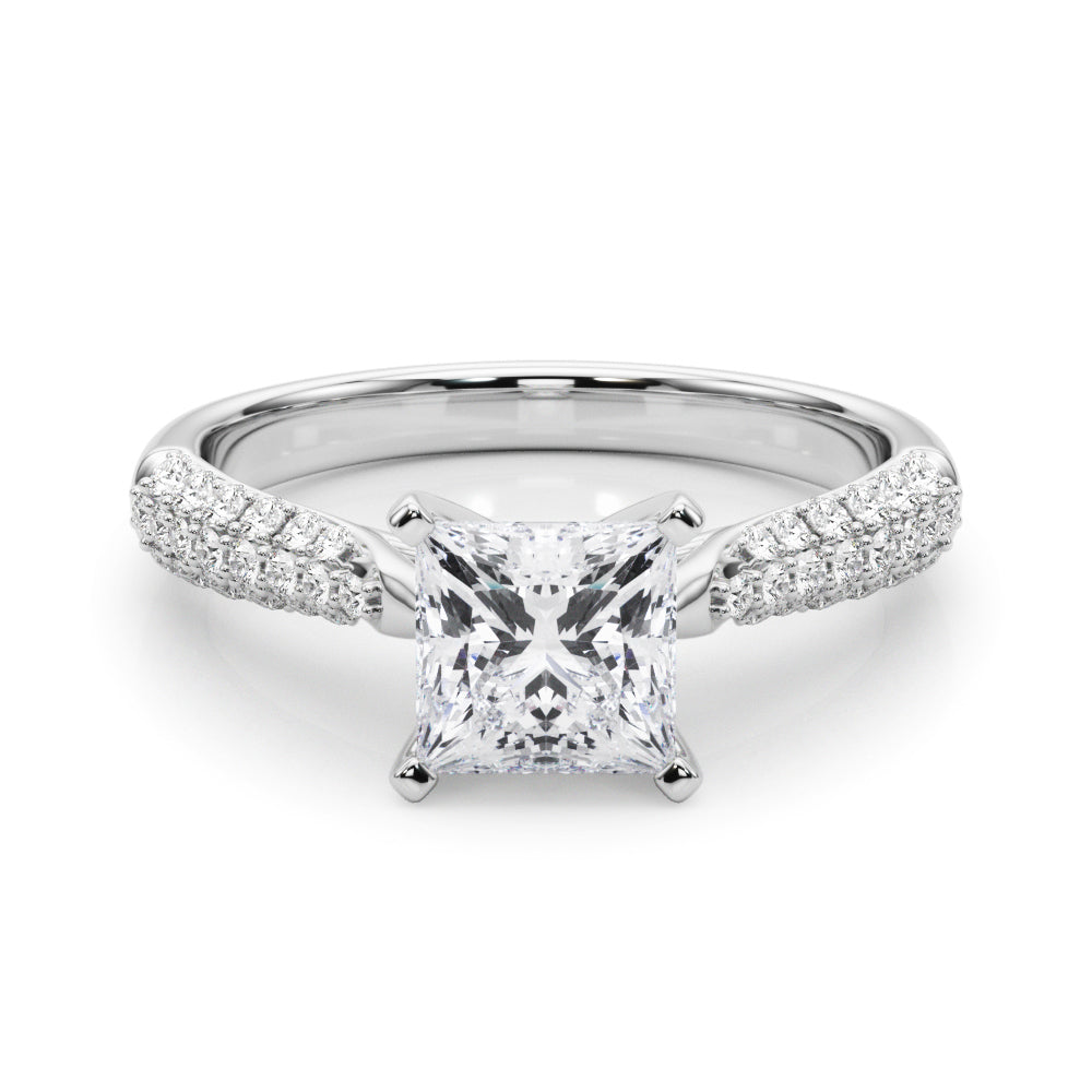 White gold Heart Solitaire Pavé Diamond Engagement Ring with Four-Prong Setting