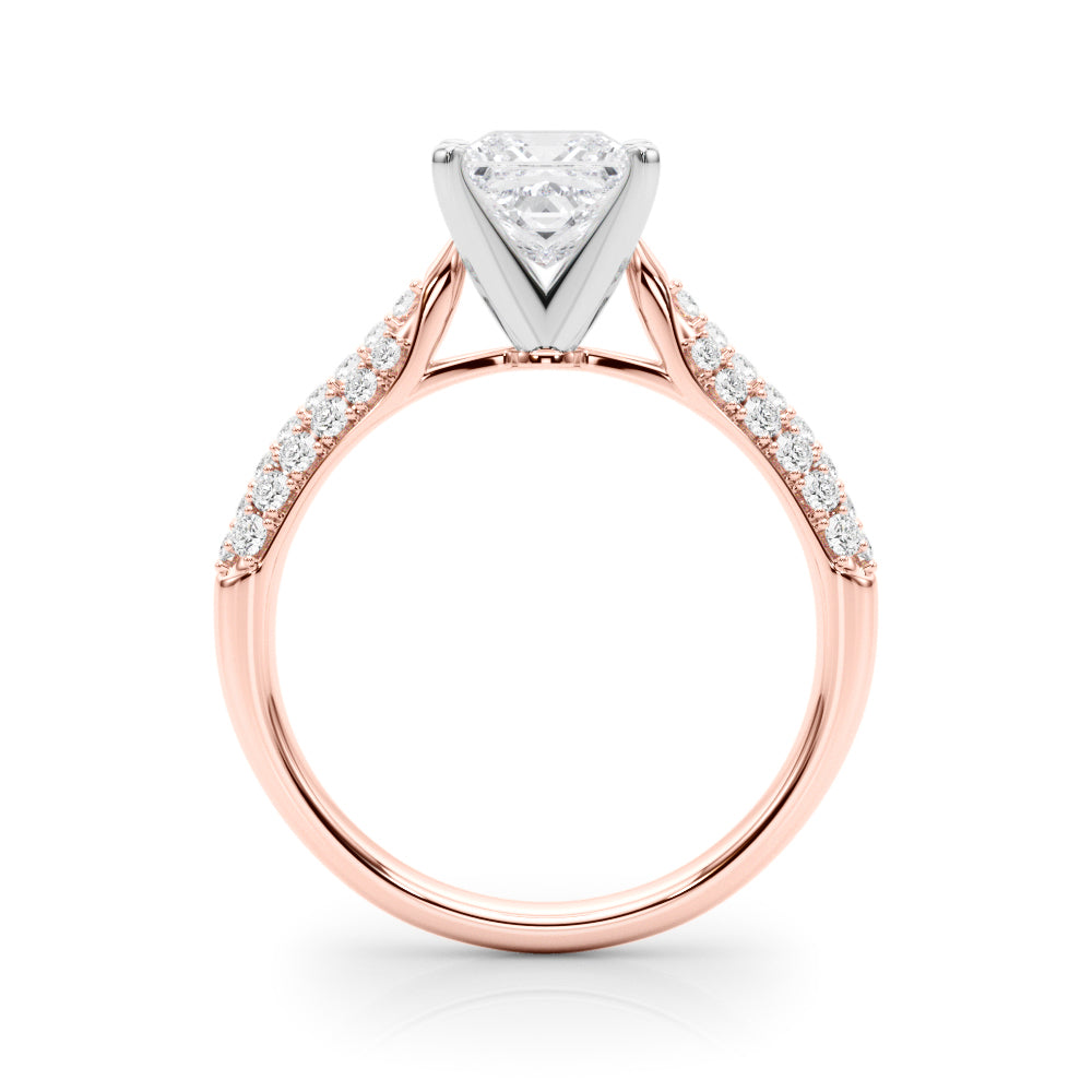Rose gold Princess Solitaire Pavé Diamond Engagement Ring with Four-Prong Setting