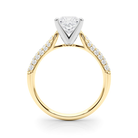 Yellow gold Princess Solitaire Pavé Diamond Engagement Ring with Four-Prong Setting