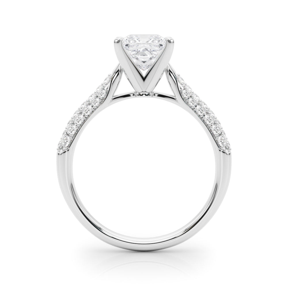 White gold Princess Solitaire Pavé Diamond Engagement Ring with Four-Prong Setting
