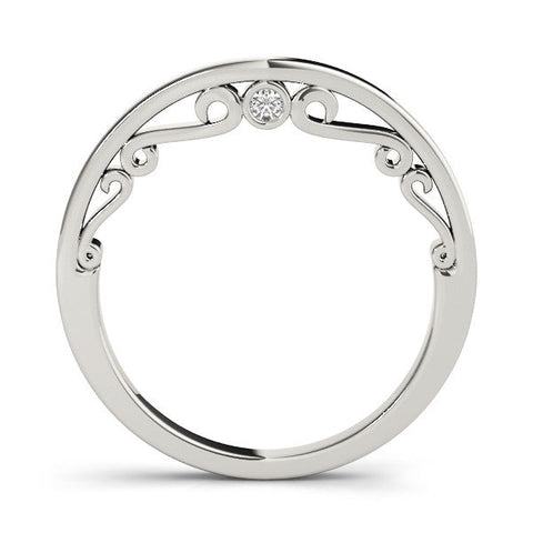 Platinum Curved Solitaire Round Bezel Contour Band