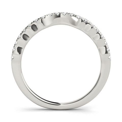 White gold Curved Pavé Round Diamond Eternity Band with U-Prong Setting