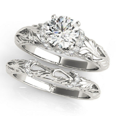 Silver Heart Solitaire Filigree Engagement Ring with Halo and Prong Setting