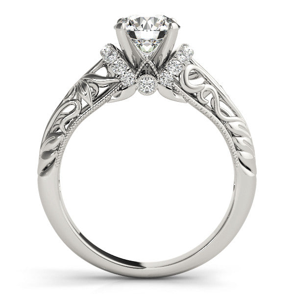 Silver Heart Solitaire Filigree Engagement Ring with Halo and Prong Setting