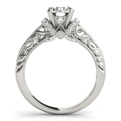 Silver Heart Solitaire Filigree Engagement Ring with Halo and Prong Setting