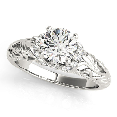 Silver Heart Solitaire Filigree Engagement Ring with Halo and Prong Setting