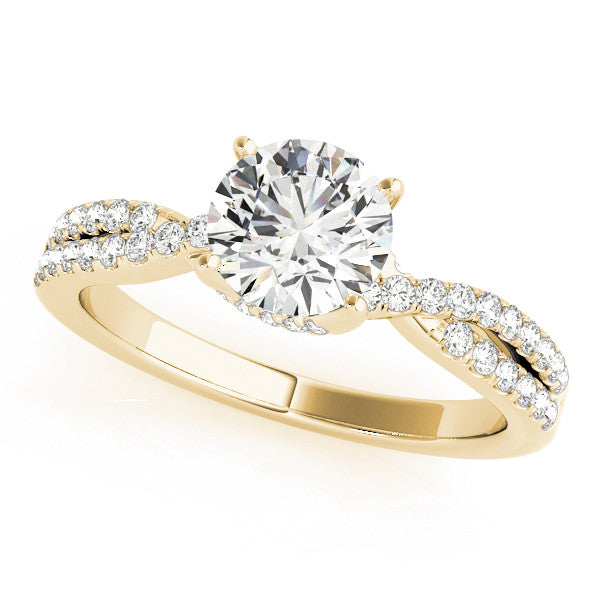 Yellow gold Round Solitaire Twist Pave Diamond Engagement Ring with Prong Setting