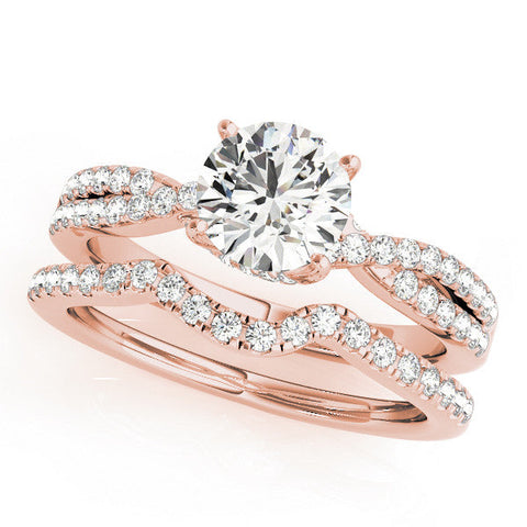Rose gold Round Solitaire Twist Pave Diamond Engagement Ring with Prong Setting